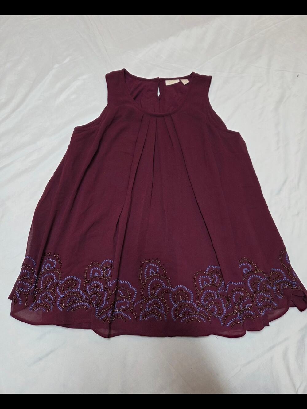 Lavish Maroon Sleeveless Embroidered Hem Dress